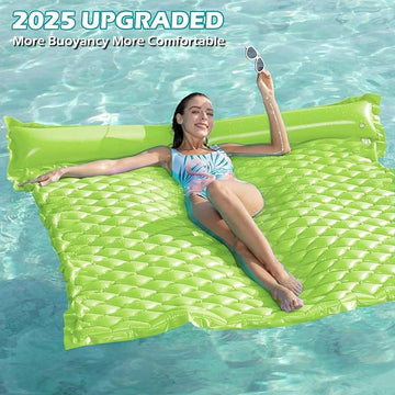 Jasonwell Giant Inflatable Floating Mat - Pool Float Lake Float Raft Lounge Floating Water Mat for Swimming Pool Floatie Lounger Beach Pool Party Toy Adults (Chartreuse-XL) - Jasonwell